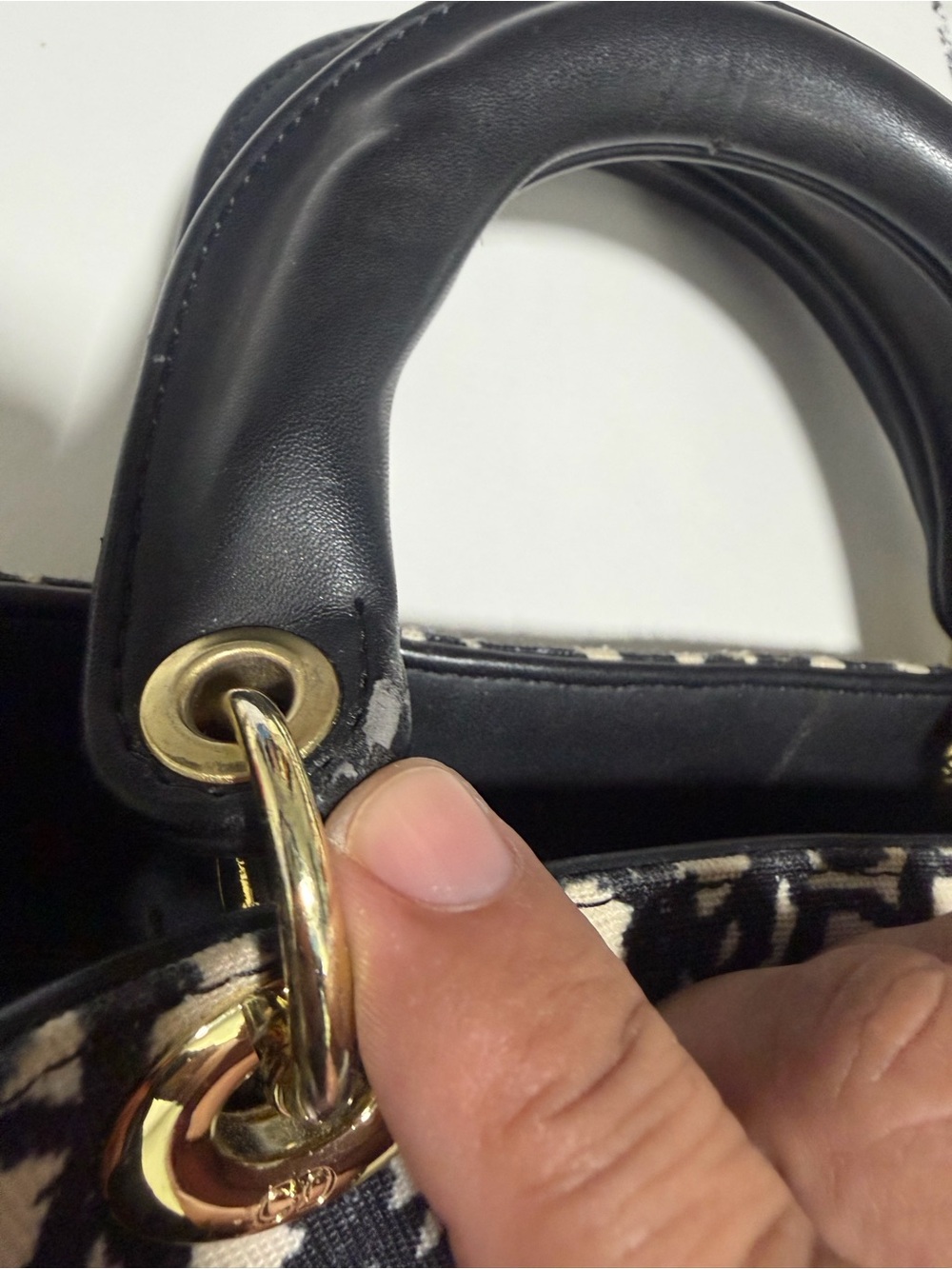Dior Black & Cream Lady Dior Oblique Satchel with Strap - Picture 6 of 11